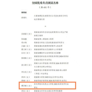 怀化学院学子荣获“全国优秀共青团员”称号