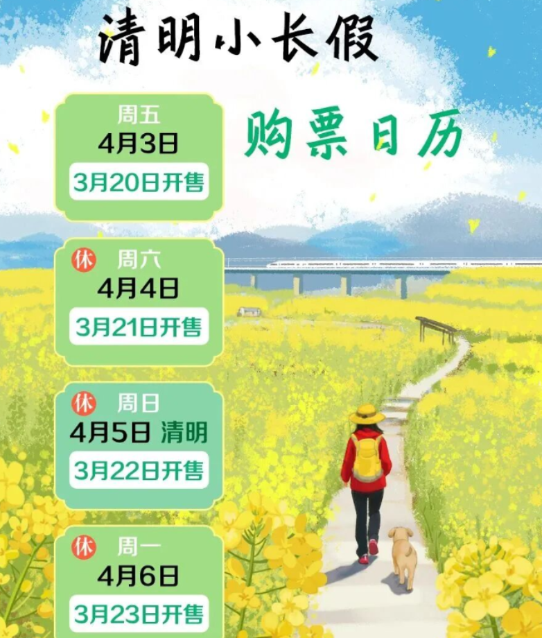 可购买4月3日火车票！清明假期购票日历请收好