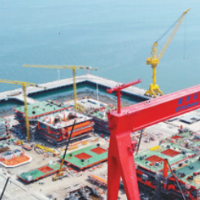 渤海湾首个千亿立方米大气田平台主体结构建造完成