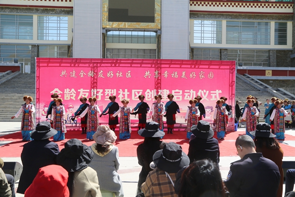 图为色嘎顶社区退休干部与居民共同带来的舞蹈《朗玛堆谐》.jpg