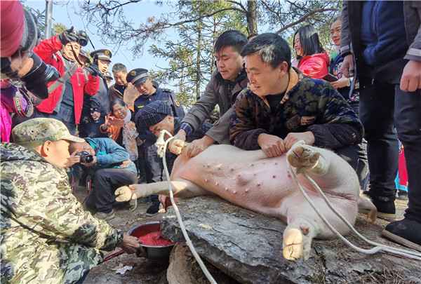 12月21日，在凤凰县山江镇举行神秘湘西过大年系列活动，祭先祖、杀年猪、打糍粑、唱苗歌等传统习俗，让游客零距离体验苗家民俗乐趣，共寻浓郁乡愁、共享醇美年味。