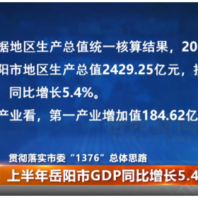 上半年岳阳市GDP同比增长5.4% 