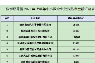 2022年上半年中小微企业贷款贴息金额的公示