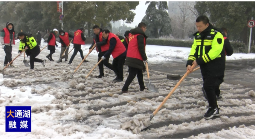 大通湖区党员志愿者除雪忙