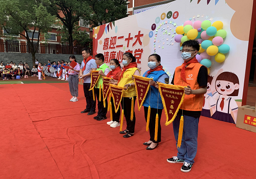 22望月湖街道人大工委副主任张海双同志为五支志愿者服务队伍授旗  吴蕾 供图.png