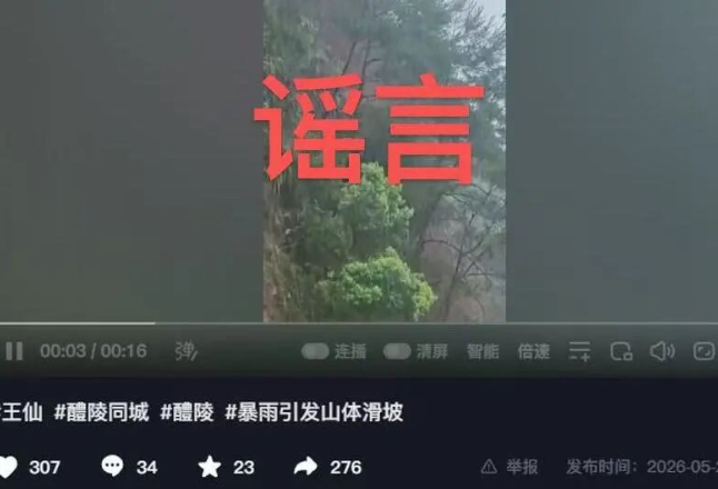 【辟谣侠盟】网传“醴陵市王仙镇暴雨引发山体滑坡”？谣言！发帖人被行拘！