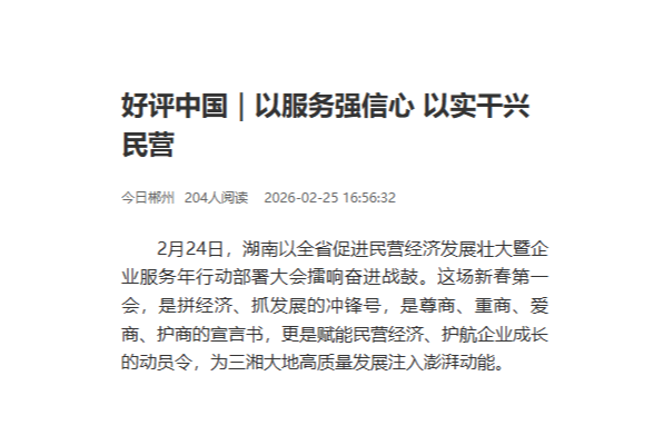 好评中国｜以服务强信心 以实干兴民营