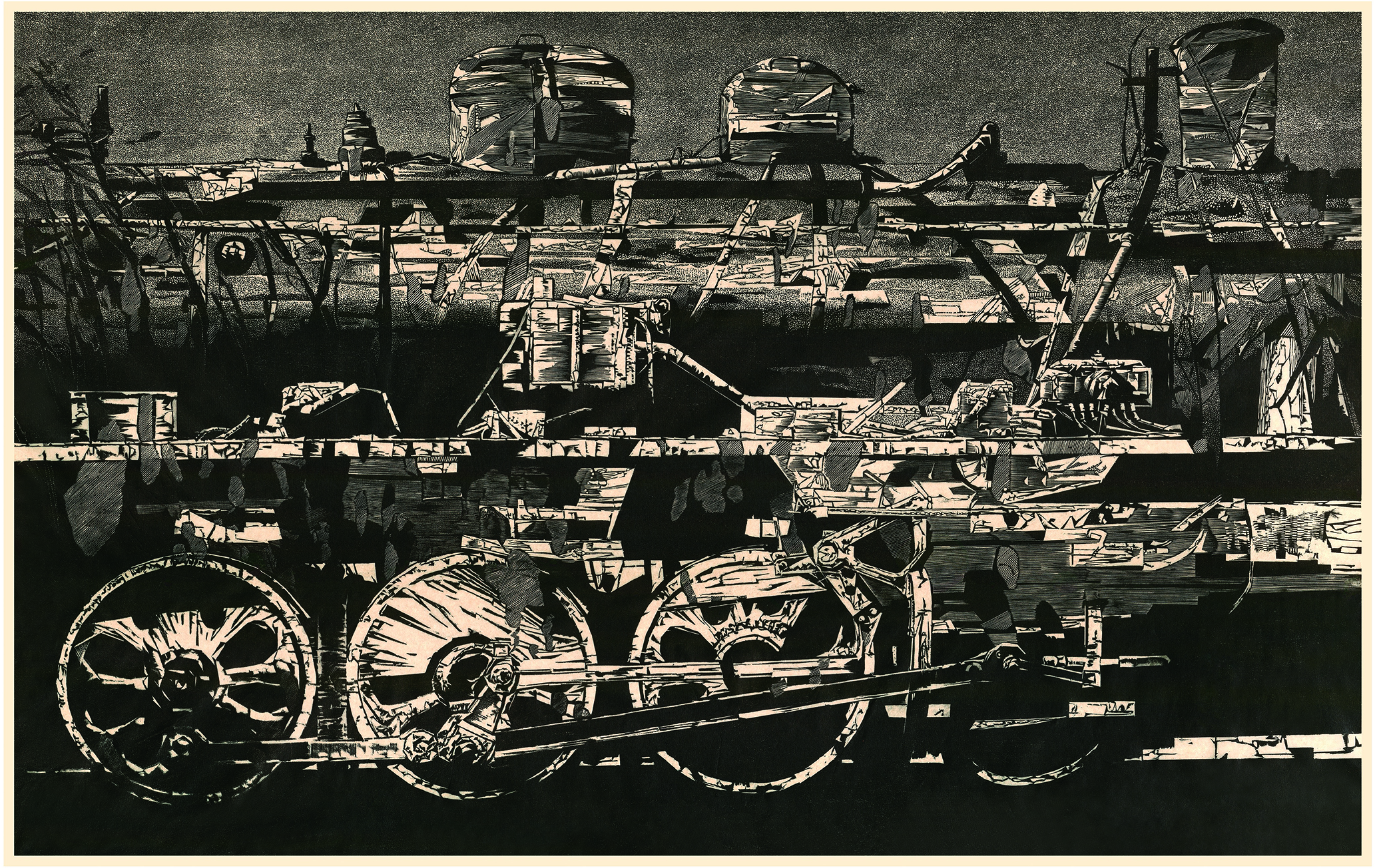 《 辉煌记忆 》林军   黑白木刻80x124cm     2019年   入选第十二届中国艺术节全国优秀美术作品展览（中华人民共和国文化和旅游部、上海市人民政府）.jpg
