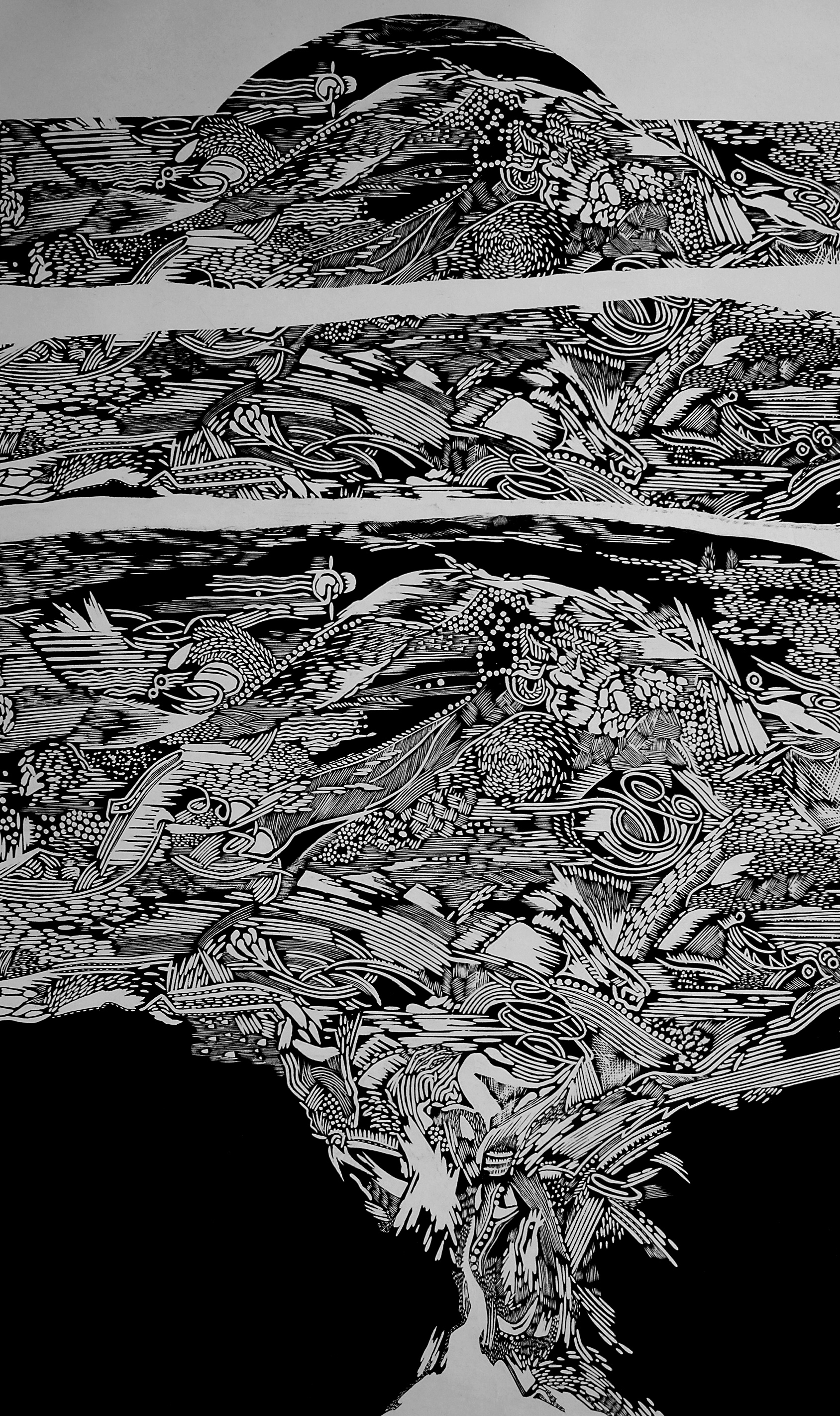 《流逝》林军 黑白木刻 90x150cm  2008年  入选2008造型艺术新人展（中国文学艺术界联合会、中国文学艺术基金会、 中国美术家协会）.jpg