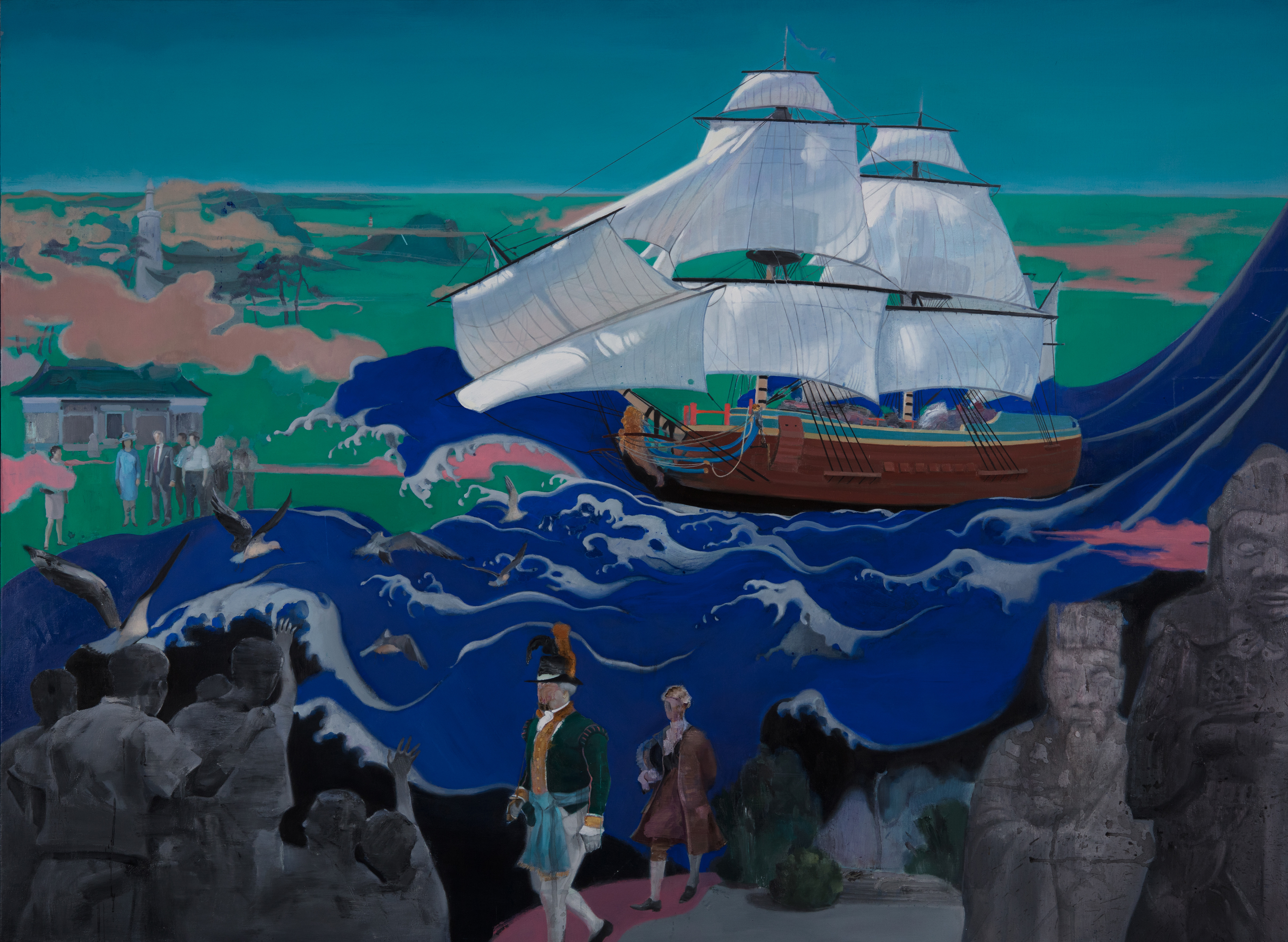 《海上丝路之哥德堡号访广州》197X145CM布面油画2018年.jpg